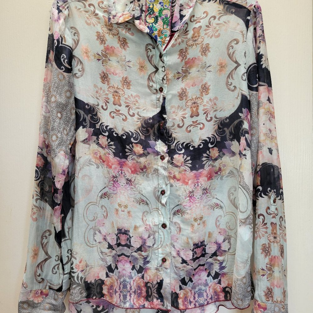 Gorgeous Print Johnny Was Cotton/Silk Blouse